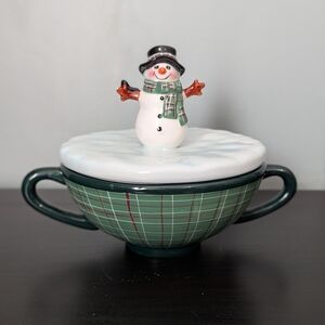 Oneida Snowman Portraits Fill A Bowl Christmas Holiday Candy‎ Bowl With Lid